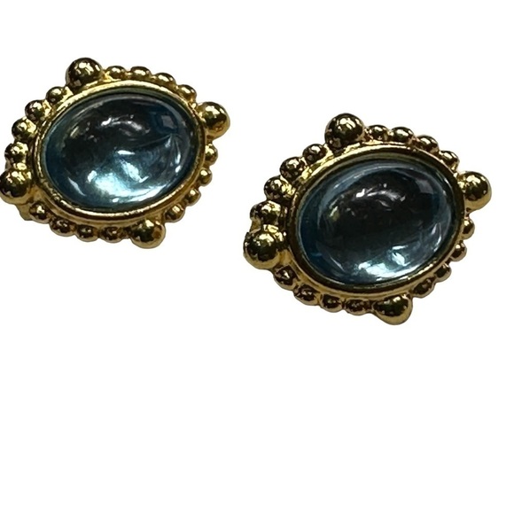 Fabulous and chic vintage aqua clip earrings signed by Anne Klein - Picture 6 of 7